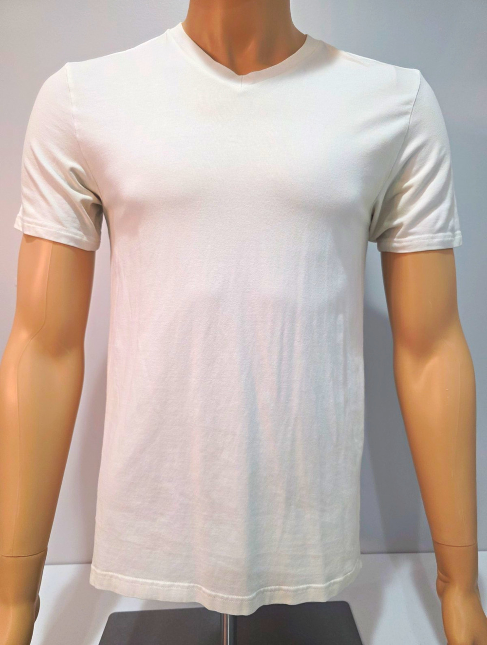 Express Mens Medium White Stretch V Neck T Shirt Short Sleeve Cotton Spandex